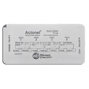 アクトネル Actonel, ベネット ジェネリック, リセドロン酸ナトリウム 35mg (Warner Chicott) 包装裏面