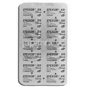 エフェクサーER Efexor XR, ベンラファキシン 75mg カプセル (Protec / Cipla) 包装裏面