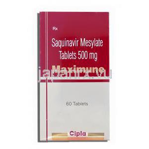 マキシミューン Maximune , インビラーゼ ジェネリック, サキナビル 500mg 錠 (Cipla) 箱