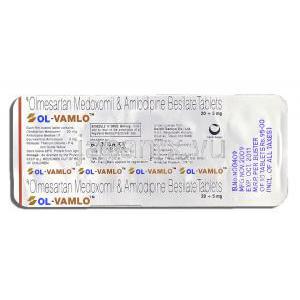 オルバムロ Ol-Vamlo, オルメサルタン 20mg / アムロジピン 5mg 錠 (Ranbaxy) 包装裏面