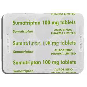イミグラン ジェネリック, スマトリプタン Sumatriptan 100mg 錠 (Aurobindo) 包装裏面