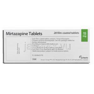 リフレックス ジェネリック, ミルタザピン 15mg 錠 (Actavis) 箱裏面
