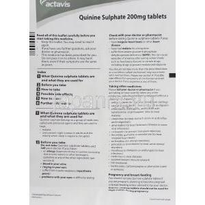 硫酸キニーネ Quinine 300mg 錠 (Almus) 情報シート1