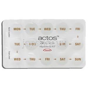 アクトス, ピオグリタゾン 30mg 錠 （タケダ） 包装裏面