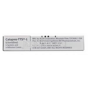 カタプレス Catapres-TTS, クロニジン 0.1 mg パッチ (Boehringer Ingelheim) 箱側面