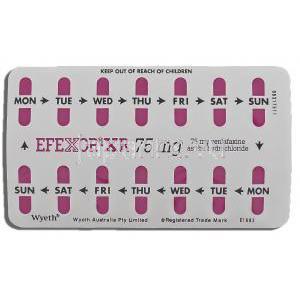 エフェクサー XR　Efexor-XR, ベンラファキシン 75mg カプセル (Wyeth) 包装裏面
