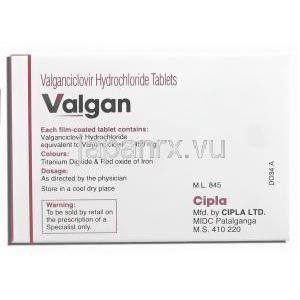 バルガン Valgan, バリキサ ジェネリック, バルガンシクロビル塩酸塩 450mg 錠 (Cipla) 箱裏面