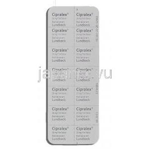 シプラレックス Cipralex, エスシタロプラムシュウ酸塩 20mg 錠 (Lundbeck) 包装裏面