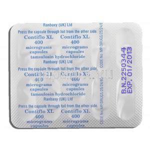 コンティフロ XL Contiflo XL, タムスロシン 400mg XL 錠 (Ranbaxy) 包装裏面