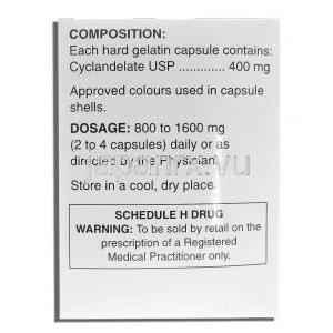 シクランデレート, Cyclospasmol,  400mg カプセル (Elder Pharma) 成分