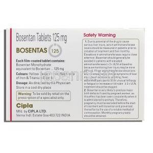 ボセンタス Bosentas, トラクリア ジェネリック, ボセンタン 125mg 錠 (Cipla) 箱裏面