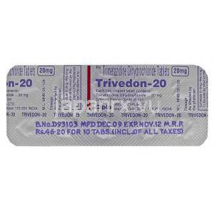 トリメタジジン（バスタレルジェネリック）, Trivedon, 20mg 錠 (Cipla) 包装裏面