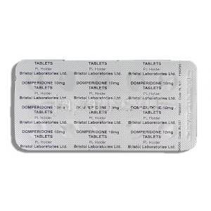 ナウゼリン ジェネリック, ドンペリドン 10mg 錠 (Bristol Lab) 包装裏面