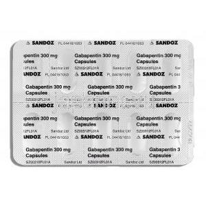 ガバペンチン Gabapentin 300mg カプセル (Sandoz) 包装裏面