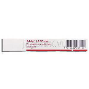 アダラートＬＡ Adalat LA , ニフェジピン 30mg 錠 （バイエル社） 箱側面