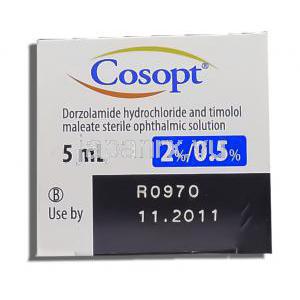 コソプト Cosopt, ドルゾラミド・マレイン酸チモロール配合 2%/0.5% 点眼薬 (MSD) 使用期限