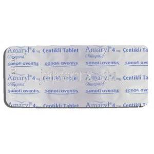 アマリール　 Amaryl, グリメピリド 4mg 錠 (Sanfi Aventis) 包装裏面
