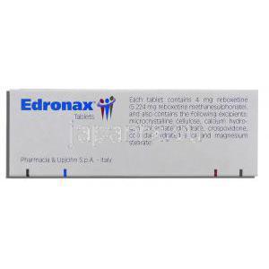 エドロナックス Edronax, レボキセチン 4mg 錠 (Pfizer) 箱側面
