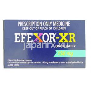 エフェクサー XR　Efexor-XR, ベンラファキシン 150mg カプセル (Wyeth) 箱