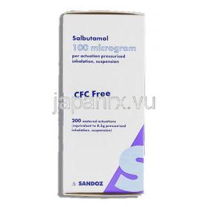 サルブタモール 100mcg 200md 圧縮吸入剤 (Sandoz)  箱