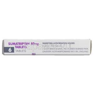 イミグラン ジェネリック, スマトリプタン Sumatriptan 50mg 錠 (Dexcel) 箱側面