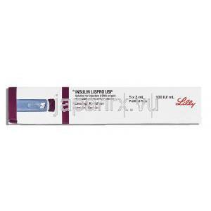 ヒューマログ Humalog, インスリンリスプロ 充填済ペン注射 100 IU/ml x 3ml (Eli Lilly) 箱側面