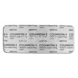 クーマディン Coumadin, ワーファリンジェネリック, ワルファリン 5mg 錠 (Zentiva) 包装裏面