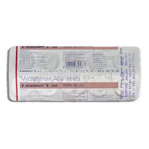 レノダプト-S Renodapt-S, セルセプト ジェネリック, ミコフェノール酸 360mg 錠 (Biocon) 包装裏面