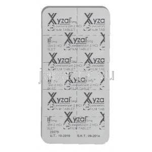 ザイザル Xyzal, 塩酸レボセチリジン 5mg 錠 (UCB Pharma) 包装裏面