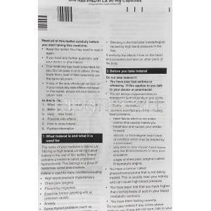 インデラルLA Inderal LA, プロプラノロール 160mg カプセル （アストラゼネカ社） 情報シート1