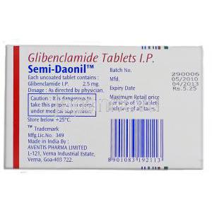グリベンクラミド（オイグルコンジェネリック）, Semi Daonil, 2.5MG錠 (Otsira Genetica)