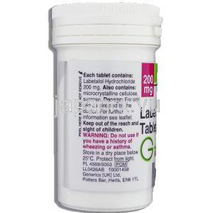 トランデート ジェネリック, ラベタロール 200mg 錠 (Generics Ltd) ボトル側面