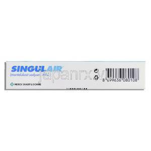 シングレア Singulairm, モンテルカストナトリウム 5mg 錠 (MSD) 箱側面
