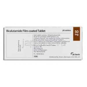 カソデックス ジェネリック, ビカルタミド 50mg 錠 (Actavis) 箱裏面