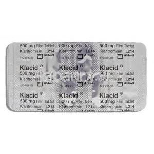 クラリシッド Klacid, クラリスロマイシン 500mg (アボット社) 包装裏面