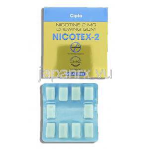 ニコテックス Nicotex, ニコチン 2mg ニコチン代替療法用ガム (Cipla)