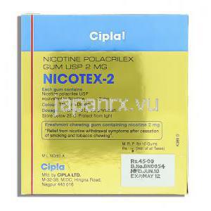 ニコテックス Nicotex, ニコチン 2mg ニコチン代替療法用ガム (Cipla) 箱裏面