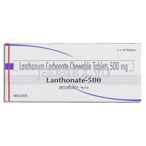 ランゾネート Lanthonate, ホスレノール ジェネリック, 炭酸ランタン 500mg 錠 (Micro Labs) 箱