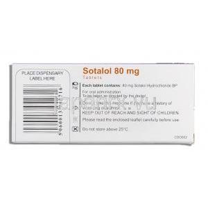 ソタロール Sotalol 80mg 錠 (Bristol) 箱裏面