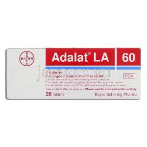 アダラートＬＡ Adalat LA , ニフェジピン 60mg 錠 （バイエル社） 箱