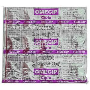 オメシップ Omecip, オメプラゾール , 20mg カプセル (Cipla)