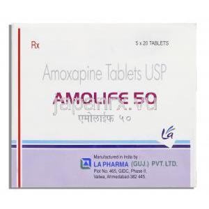 アモライフ Amolife, アモキサン ジェネリック. アモキサピン 50mg (LA Pharma) 箱