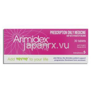 アリミデックス Arimidex, アナストロゾール 1mg 錠（アストラゼネカ社） 箱