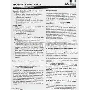ジェネリック・プロスカー, フィナステライド 5mg 錠 (Relon Chem) 情報シート1