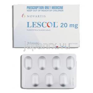 レスコール Lescol, ローコール ジェネリック, フルバスタチン 20mg (Novartis)