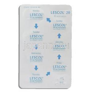レスコール Lescol, ローコール ジェネリック, フルバスタチン 20mg (Novartis) 包装裏面