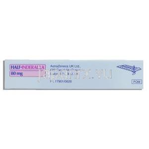 ハーフ・インデラルLA Half-Inderal LA, プロプラノロール 80mg カプセル （アストラゼネカ社） 箱側面