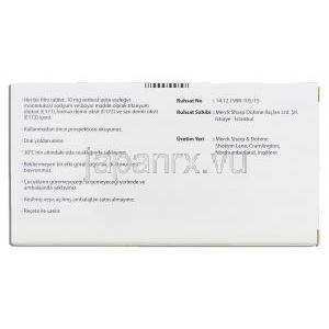 シングレア Singulairm, モンテルカストナトリウム 10mg 錠 (MSD) 箱裏面