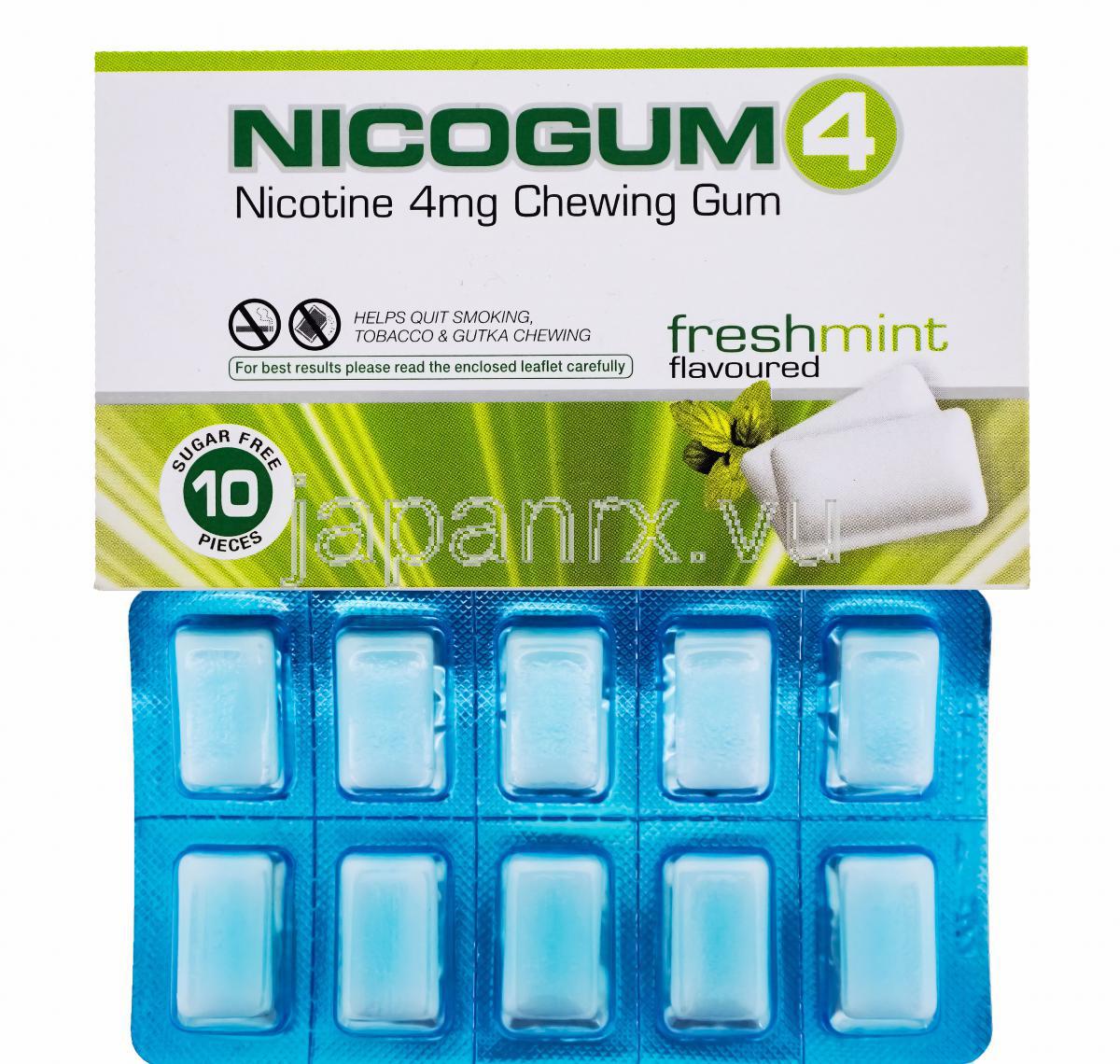 Nicogum4,　ニコチン代替療法用ガム 4mg, ミント味，箱,　シート