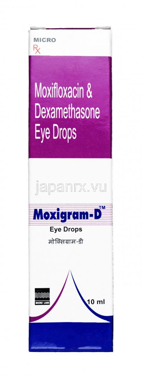 モキシグラムD 点眼薬 ,モキシフロキサシン  0.5% w/v / デキサメタゾン 0.1% w/v, 点眼薬 10ml, 箱表面